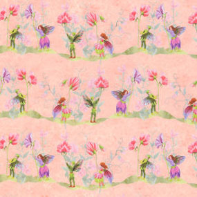 Dollhouse Miniature Wallpaper: Fairies With Sweet Peas